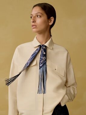 Hermes Les Cles a Pois Silk Leather Fringe Twilly